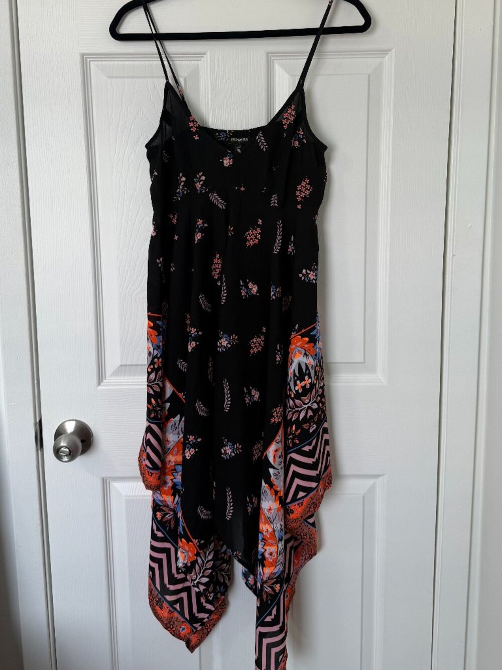 Express Black Floral Paisley Handkerchief Hem Dress XS Adjustable Straps